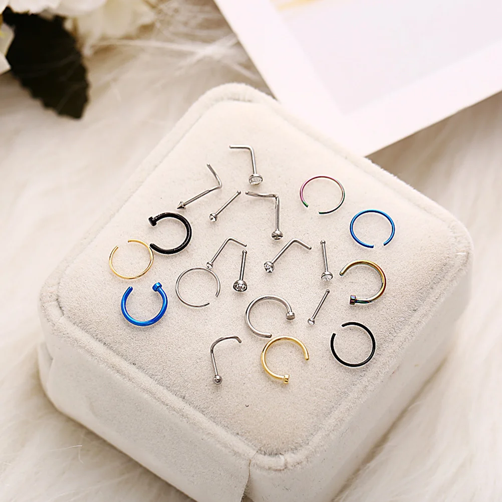 

22Pcs Fashion Nose Ring Set Antirust Rhinestone Practical Gift Selection Special Occasions Stainless Steel Nose Rings