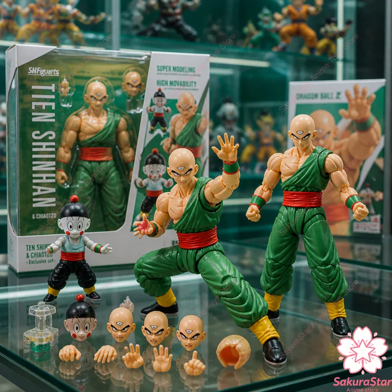 【En stock】Figura de acción coleccionable de PVC original de Bandai SHF Dragon Ball Z Tenshinhan y Chaoz, modelo de juguete, regalo para aficionados