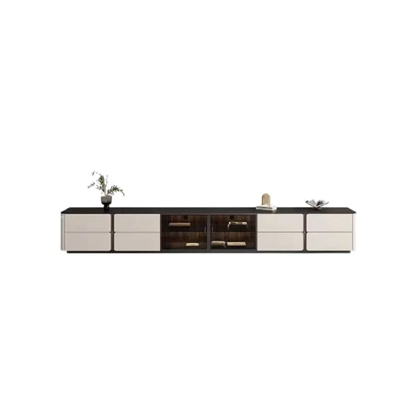 

Leather rock panel TV cabinet coffee table combination modern simple household living room all solid wood TV cabinet