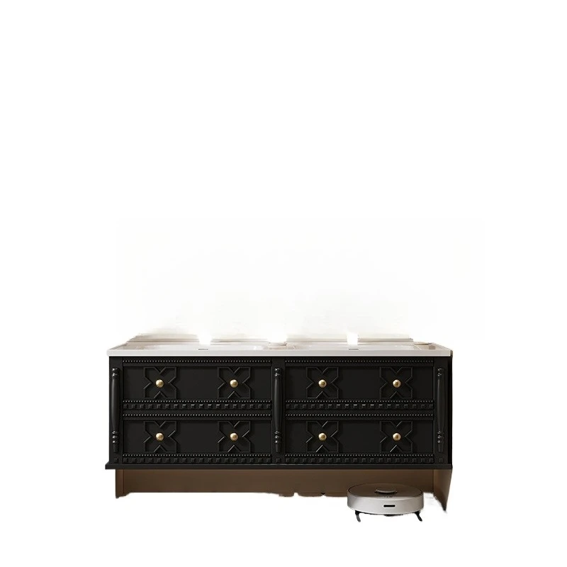 

Retro double basin bathroom cabinet combination bathroom American solid wood