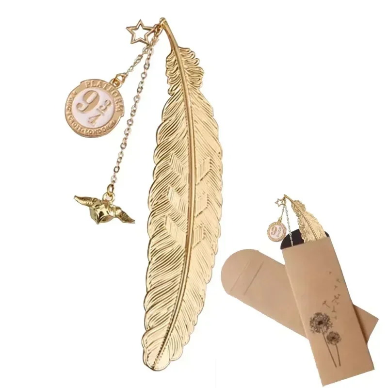Harried Potter Exquisite Bookmark Gold Feather Snitch Hogwarts Hufflepuff Ravenclaw Slytherin Gryffindor Pendant Tassel Bookmark view 2