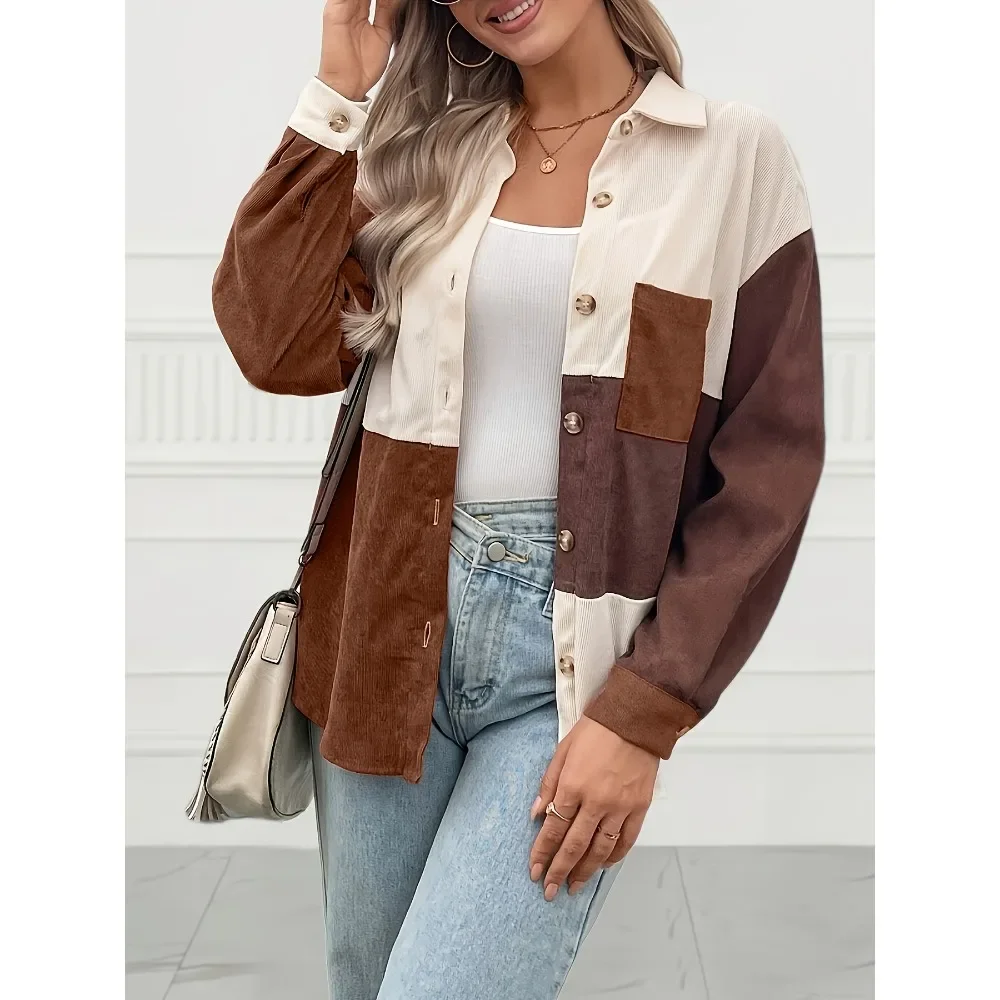 

Плюс размер 1XL-5XL, новая весенняя женская рубашка с карманами и воротником с лацканами, женская повседневная блузка с длинными рукавами, рубашка, топ