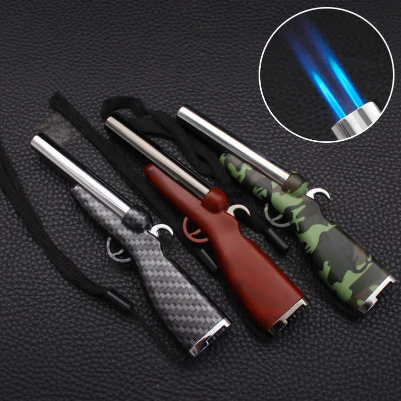 Outdoor metal double flame inflatable lighter windproof spray flame butane outdoor barbecue kitchen gas lighter men\'s gift