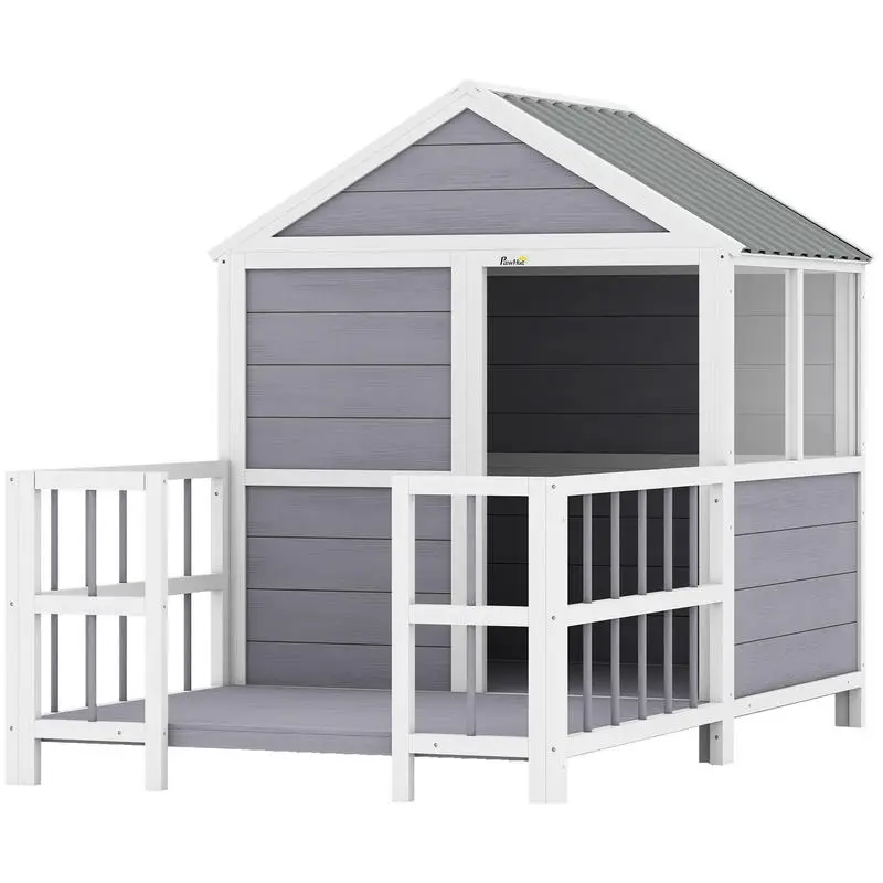 

PawHut Outdoor Dog House, 61"L Wooden Dog House with Porch, Weatherproof Roof, Elevated Base, Air Vents & Observation Windows