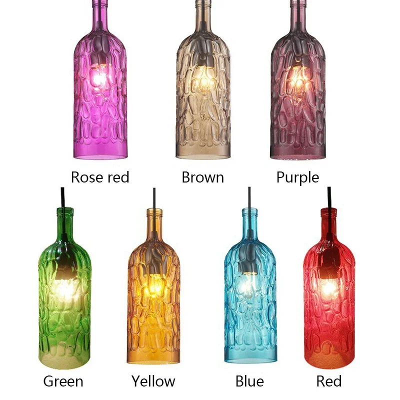 SANDYHA Modern Minimalist Colored Glass Wine Bottle Chandelier Pendant Lights Dining Room Cafe Kitchen Island Lighting Led Lamp