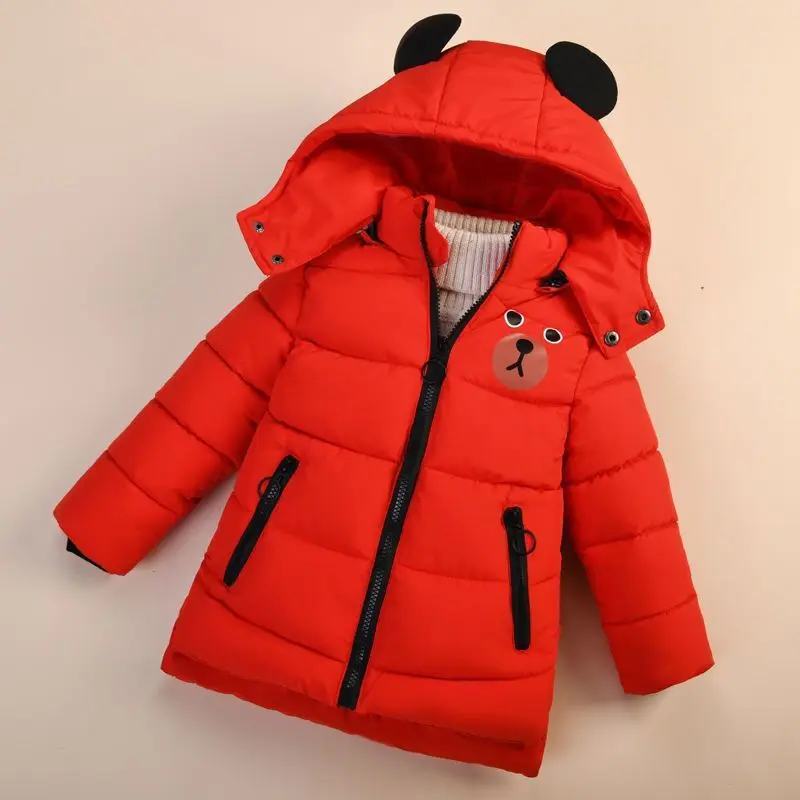 2023 Fashion Baby Boys Jacket Autumn Winter Cartoon Bear Thicken Keep Warm Hooded Down Coat For Kids 1-6 Years Child Outerwear