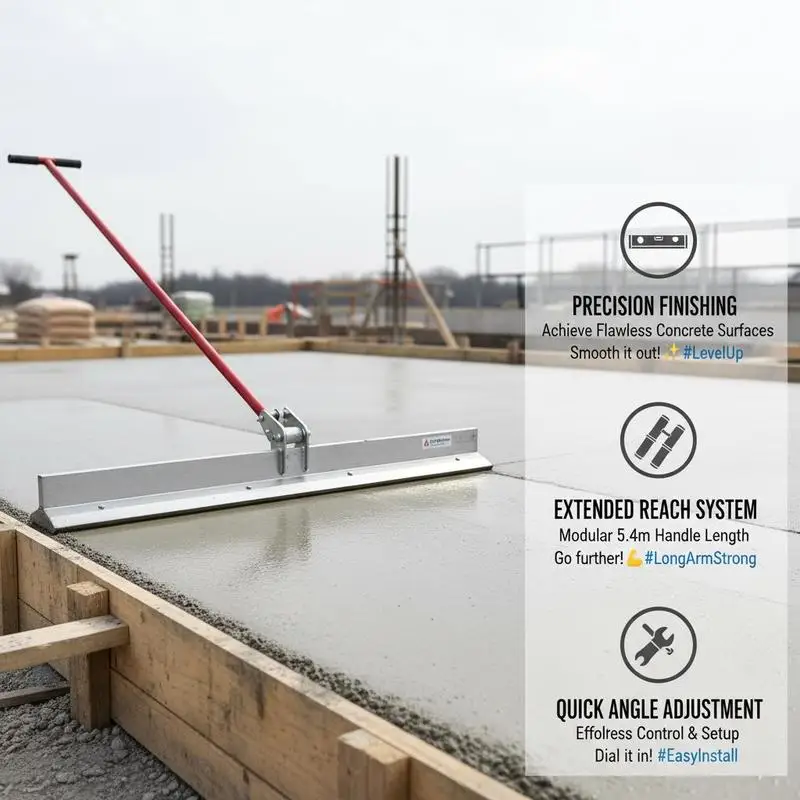 Beton-Glättkelle Bull Float 1200x200 mm, komplettes Beton-Glättwerkzeug-Set, Grifflänge 3 x 1,8 m, Glättkelle, Stahlboden, verstellbare Bauhilfe, einfache Montage