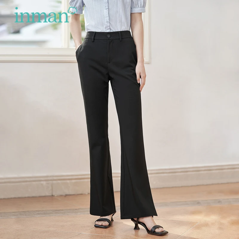 

INMAN Women Suit Pants 2023 Summer High Waist Slim Thin Long Trousers Elegant Simple Official Black Bell-bottom