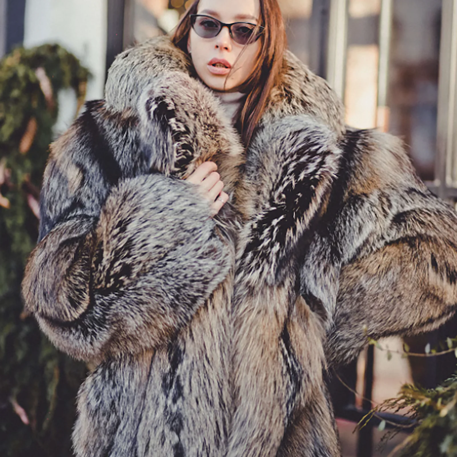 Fashion Long Real Fox Fur Coats with Big Turn-down Collar Wholeskin Genuine Fox Fur Coat Women Winter Outwear Luxury Overcoats