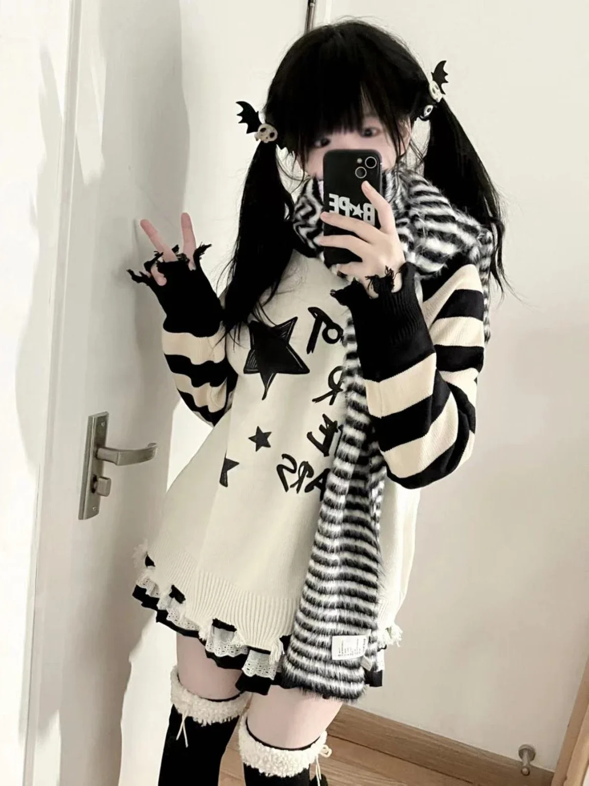 Ruibbit Autumn Original Star Letter Sweater Stripe Print Y2k Harajuku Long Sleeve Women Preppy Style O-Neck Knitted Pullovers