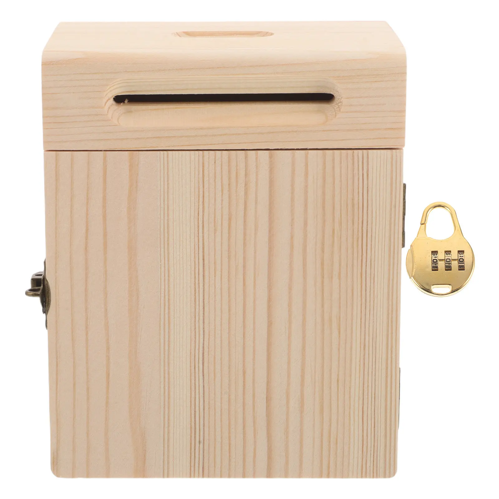 

Handcrafted Solid Wood Rectangle Money Saving Box with Combination Lock Password Savings Bank for Home Office Farmhouse Decor