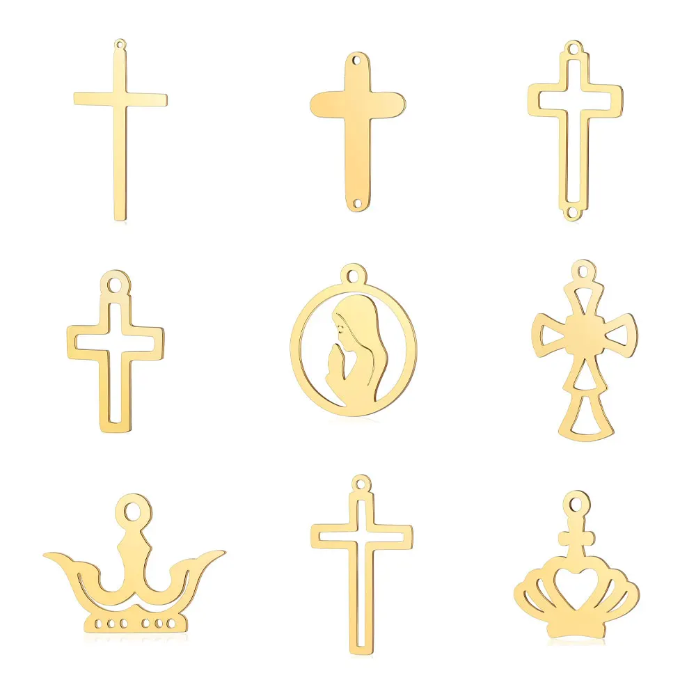 10 sztuk/partia Stal Nierdzewna Krzyż Religijny DIY Zawieszka Hurtowa Korona Marii Elementy do Wyrobu Biżuterii Naszyjników Najwyższej Jakości