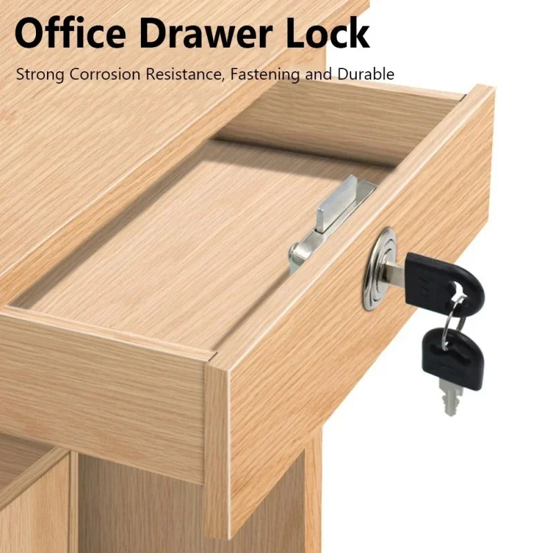 Zinc Alloy Burglarproof Drawer Lock, Home Office Security Desk Wardrobe Lock with 2 Keys