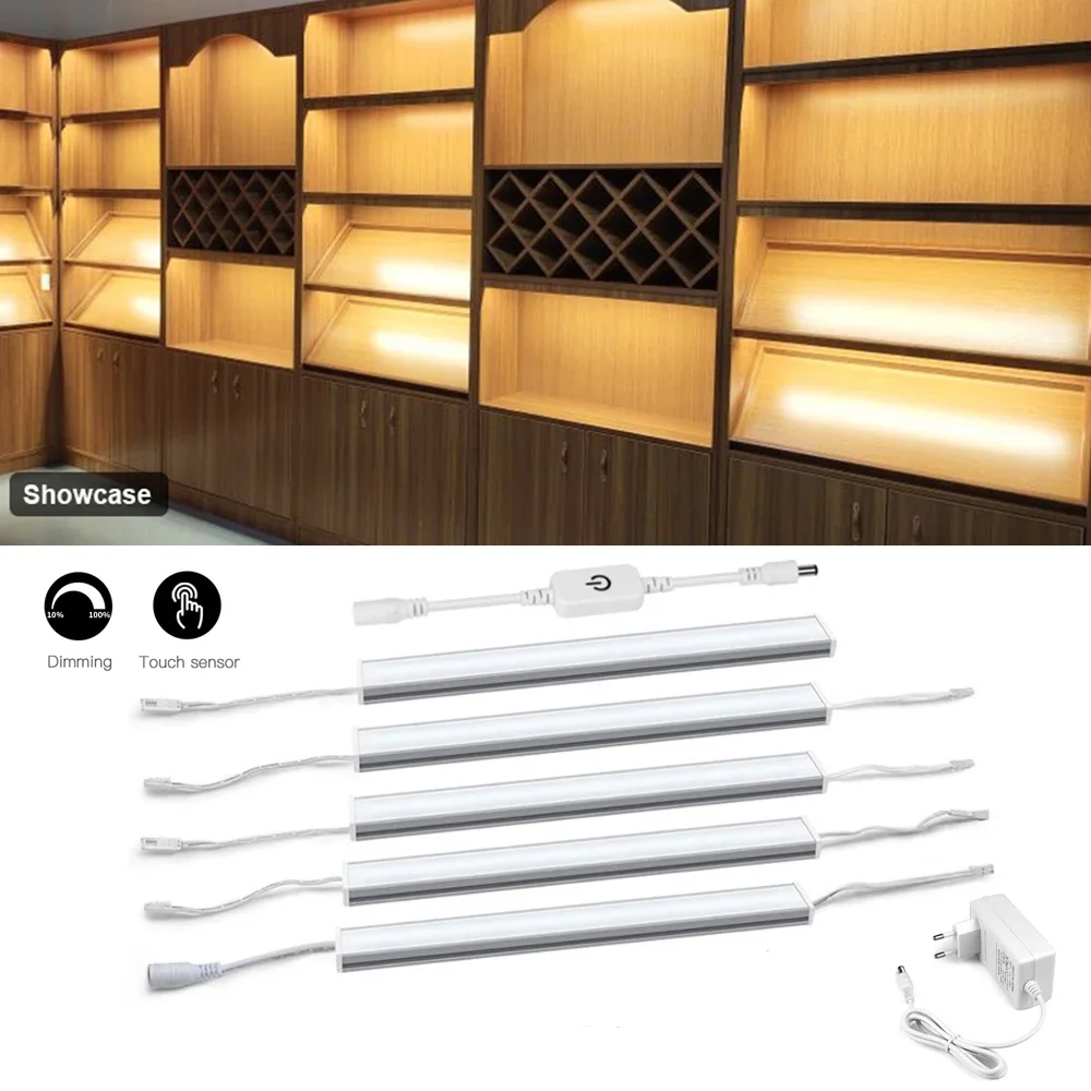 Aluminum Shell Kitchen LED Light Bar 30/40/50CM 12V Touch Dimmable Swtich Cabinet Wardrobe Wine Closet Display Lamp Warm/White