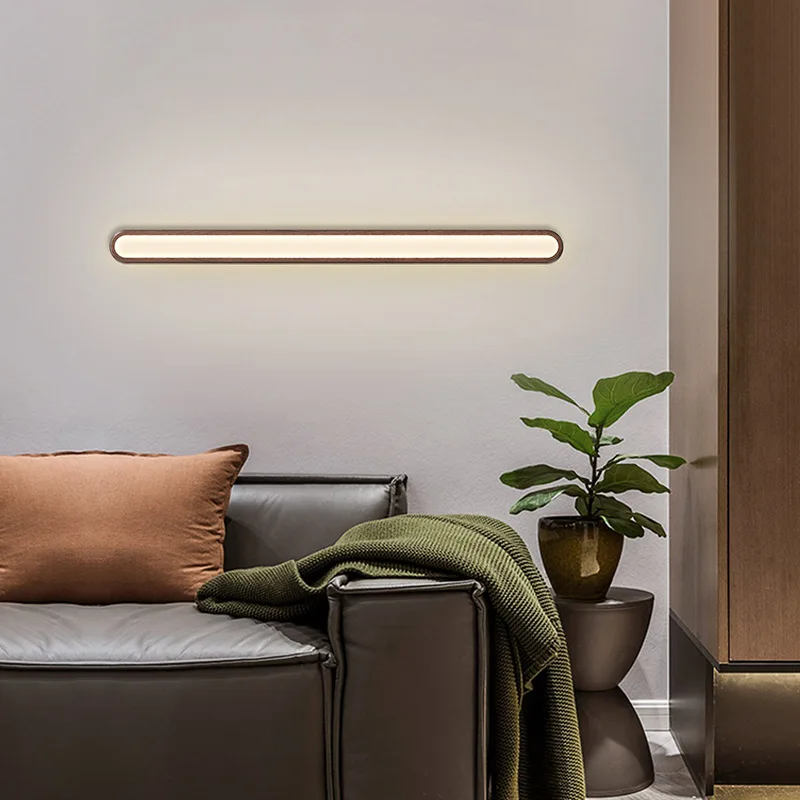 

Long wall lamp medium antique walnut Japanese retro one-character living room background bedroom bedside lamp simple