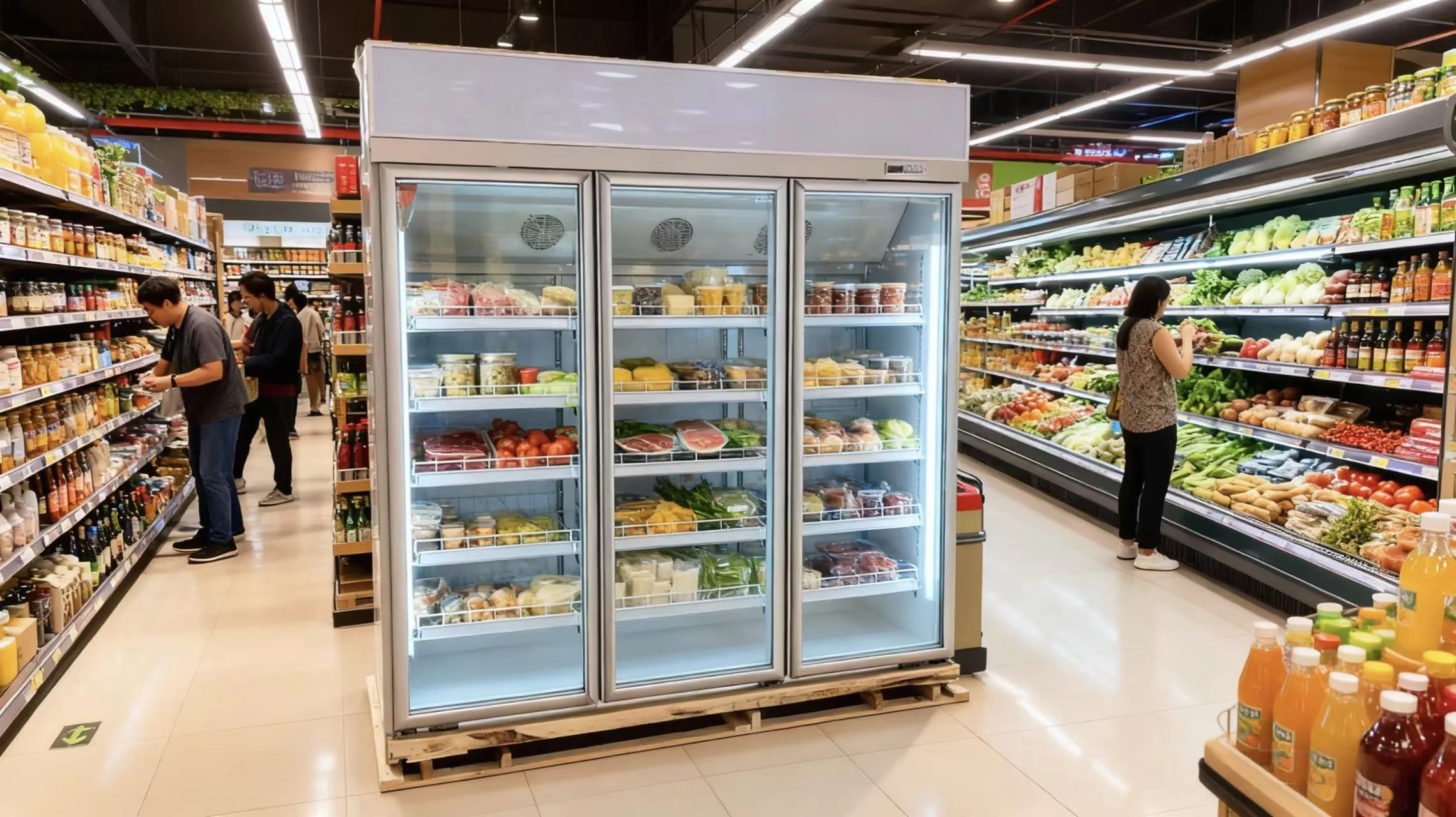 3 Glass Door Commercial Display Cold Drink Refrigerator Upright Showcase Ice Cream Fridge