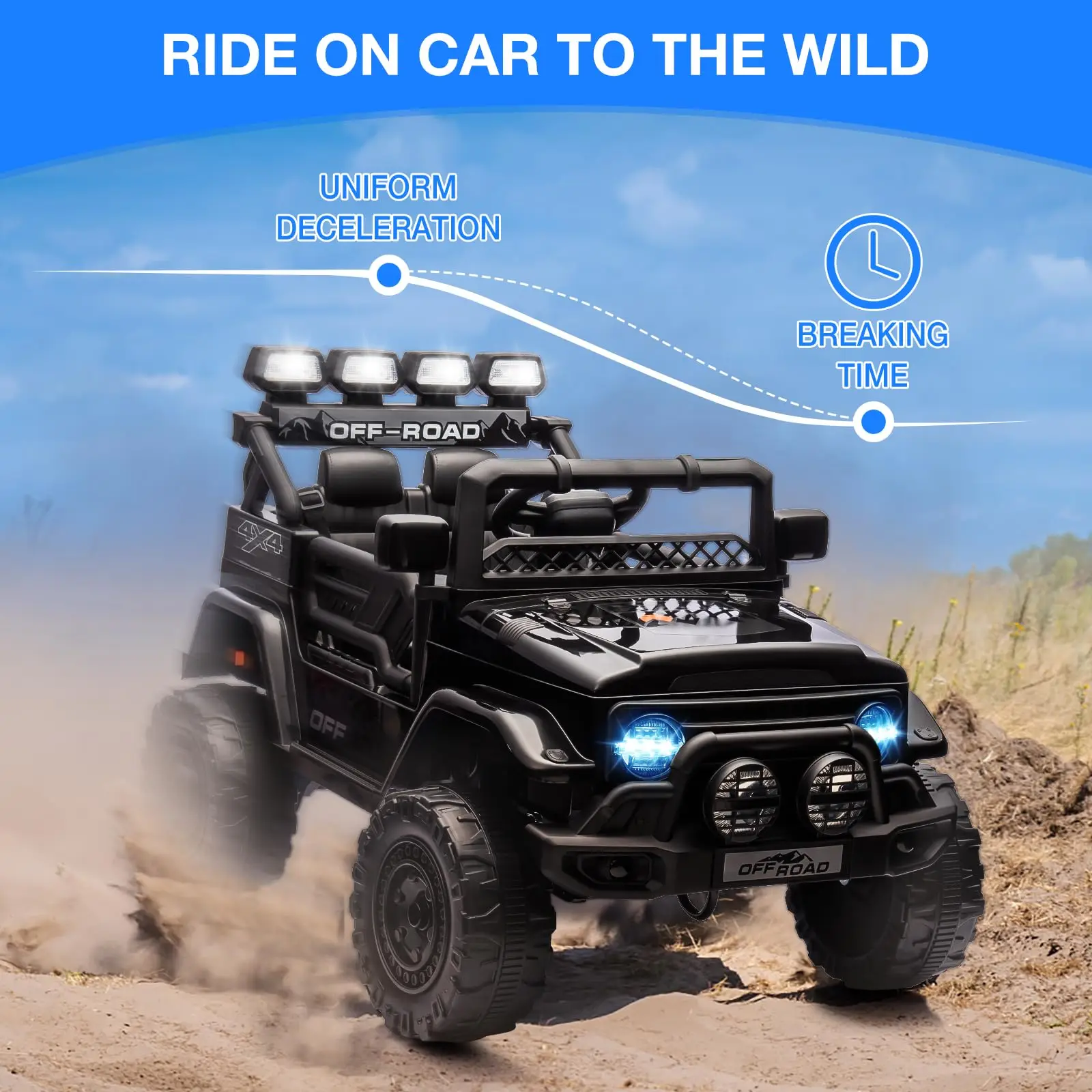 12V Ride On Truck Car, Battery Powered Car w/Remote Control, Spring Suspension, LED Lights, Bluetooth, 3 Speeds, Electric Car