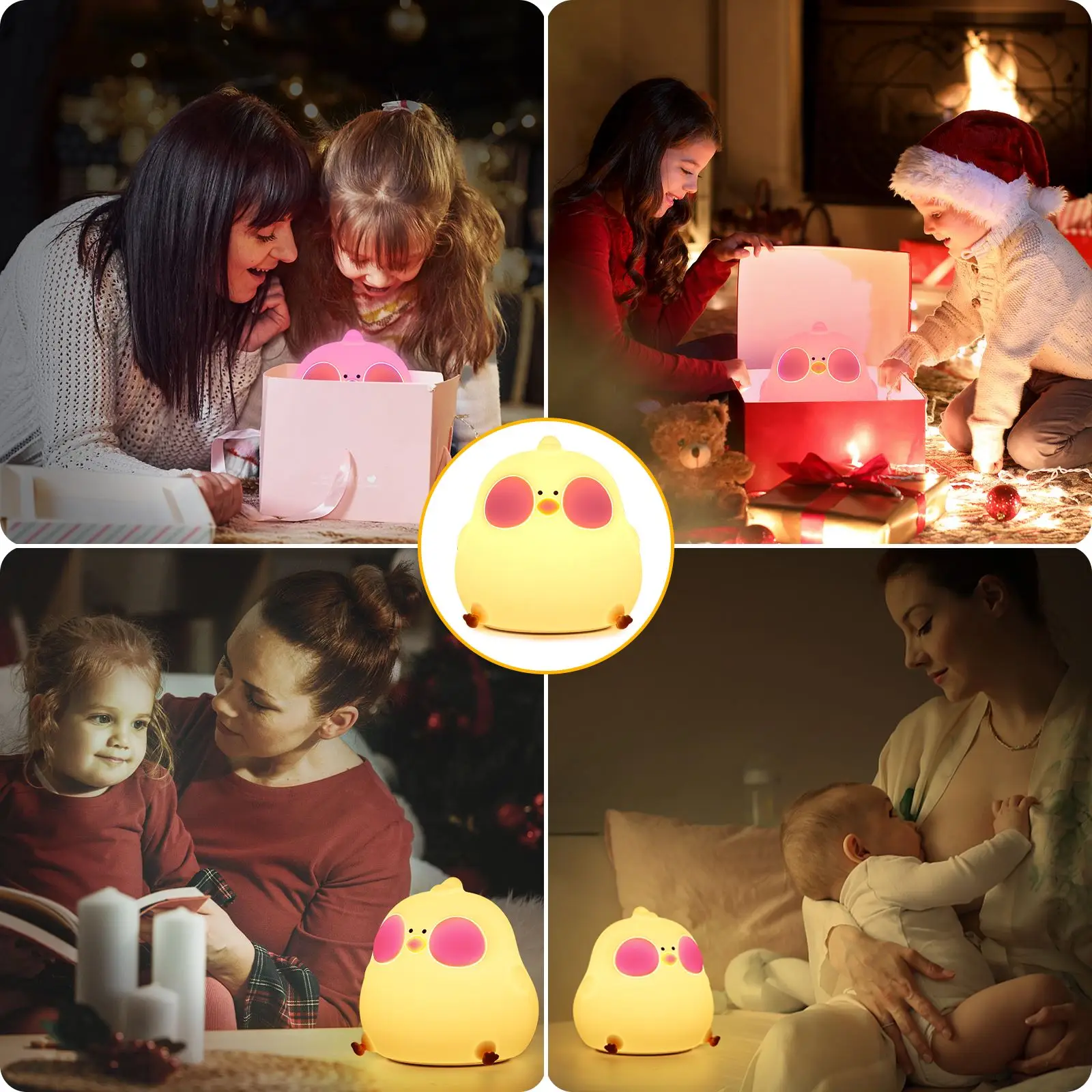 Luz LED de noche de dibujos animados para niños, lámpara de mesita de noche de silicona, recargable por USB, Sensor táctil, temporizador, regalo