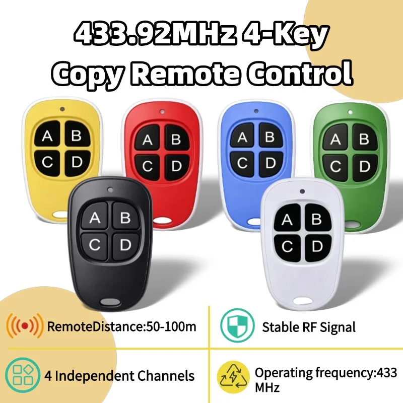 Garage Door Remote Control 433MHz 4 Keys Copy Universal Remote Control Cloning Electric Gate Remote Controller Duplicator Key