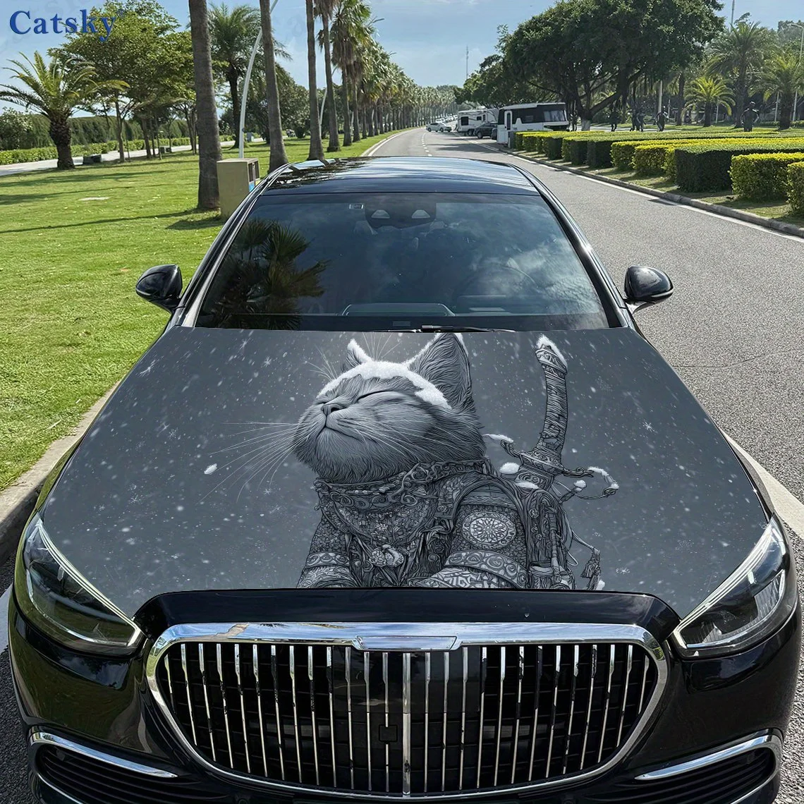 

Close Eyes Cat Warrior Print,car Hood Stickers,PVC Waterproof Self Adhesive Car Hood Sticker,car Hood Decoration Protection St