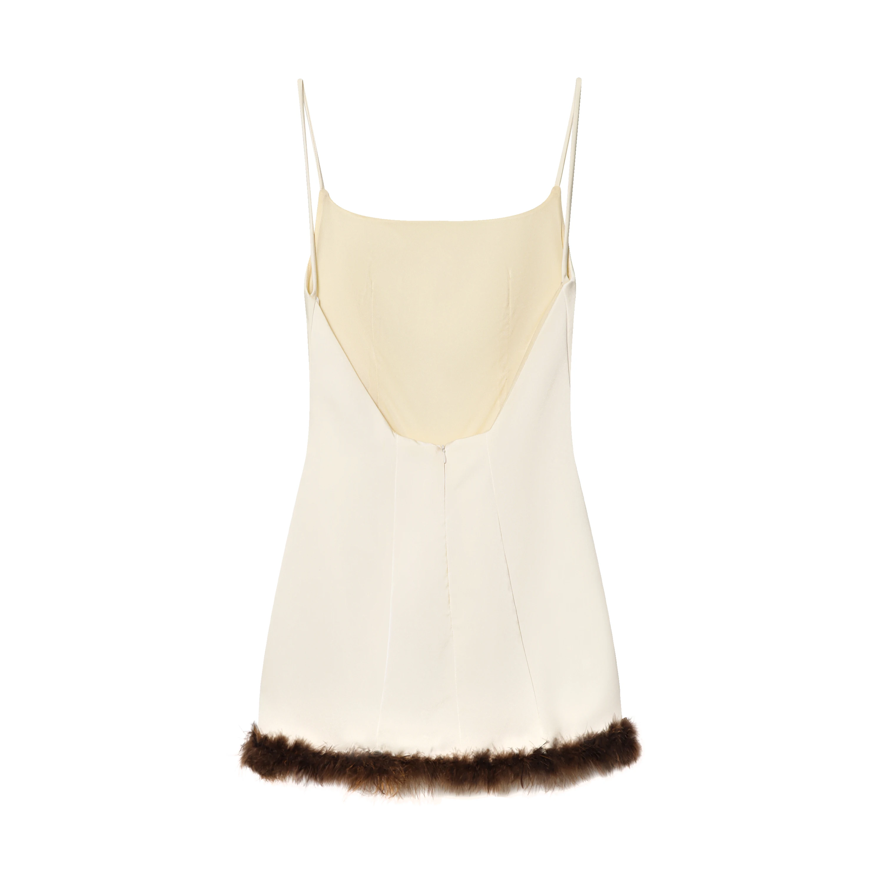 KONDALA Elegant Chic Beige Satin Feathers Mini Dress Women Backless Cami Party Dress Fashion 2026 Evening Club Sexy Dress