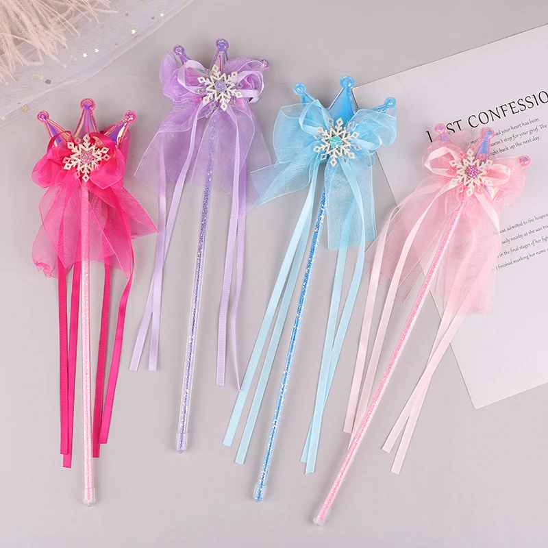 1PC Crown Five Pointed Star Ribbon Magic Stick Tassel Fairy Wand Girl Party Princess Cosplay Prop Gift Girl Photography Prop