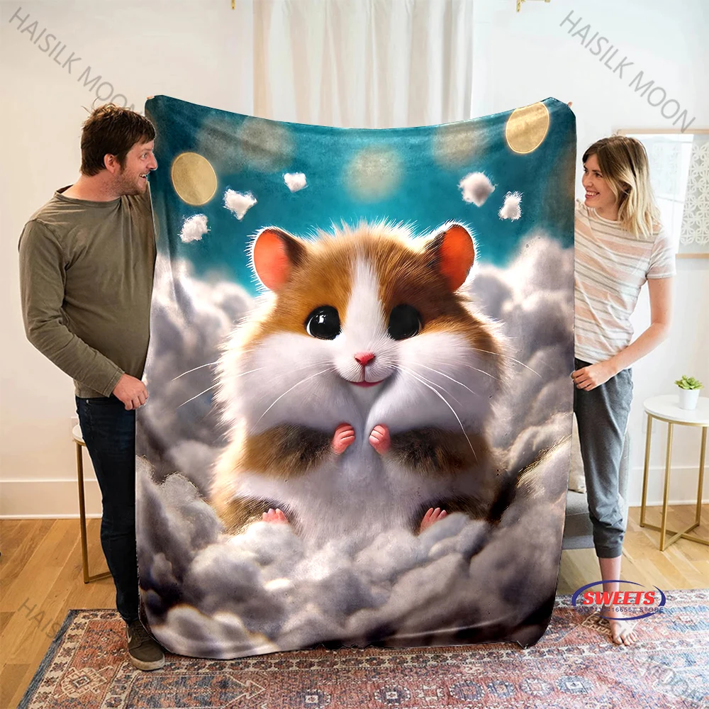 Cute Hamster Printed Blanket Boy Girl Gift Blanket Bedroom Sofa Travel Camping Shawl Blanket Multi-size Birthday Christmas Gift