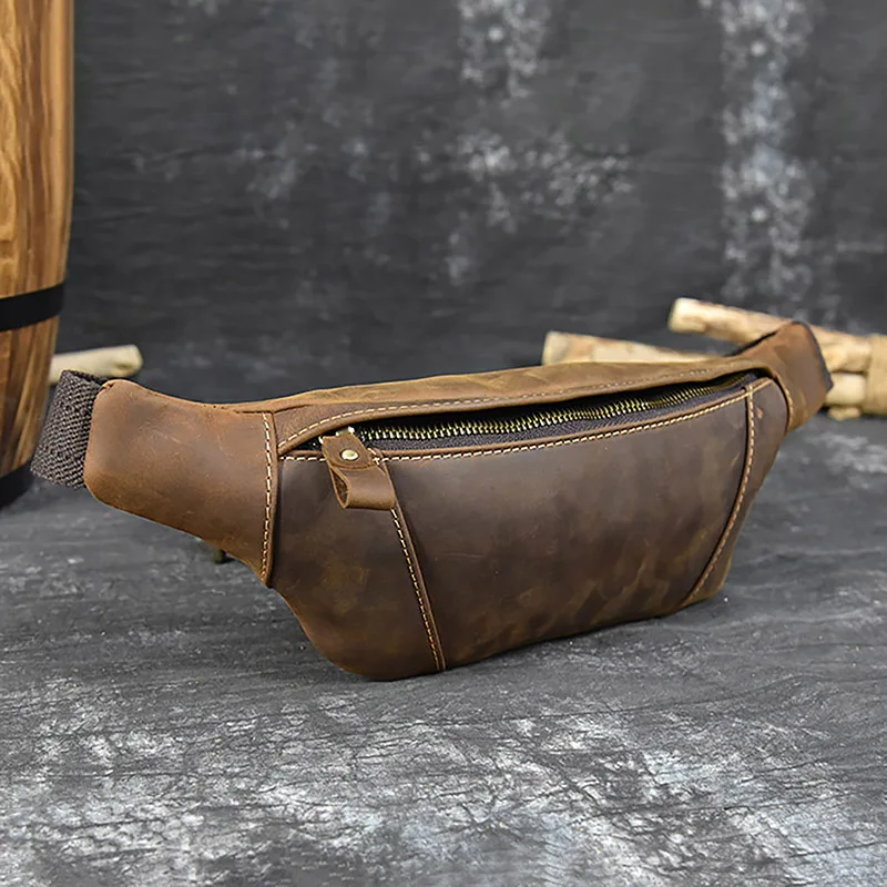 High Quality Men\'s Leather Waist Bag Chest Bag Dual Use Crossbody Bag For Man Male Leather Sling Bag Belt Pouch Genuine Leather