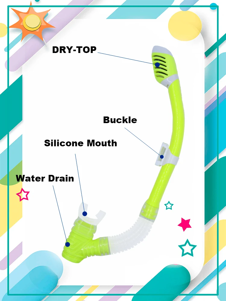 Dry Diving Snorkel Tube Easy Breath Scuba Diving Splash Guard Top Valve Swimming Underwater Equipment for Kids Youth Unisex