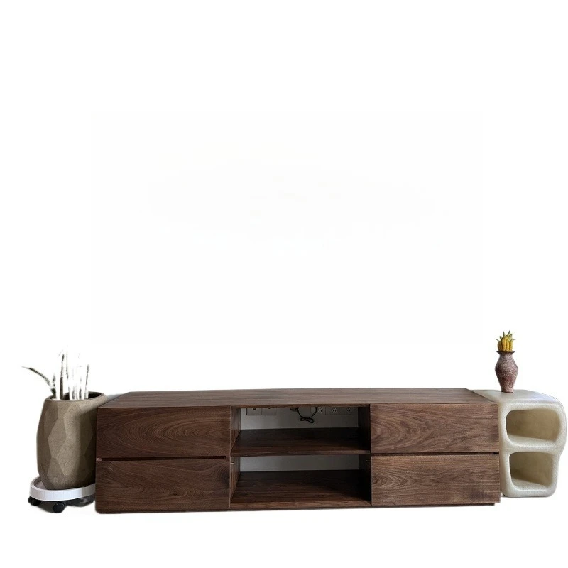 

North American black walnut all solid wood wabi-sandy wind minimalist storage living room small apartment floor-to-ceiling