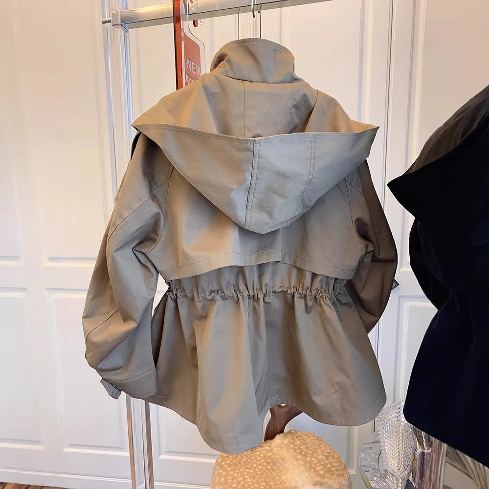 Kurtka damska zapinana na zamek, jednorzędowa, odzież wierzchnia, łączona, ze sznurkiem, kieszenie, luźny krój, styl safari, jesień 2025
