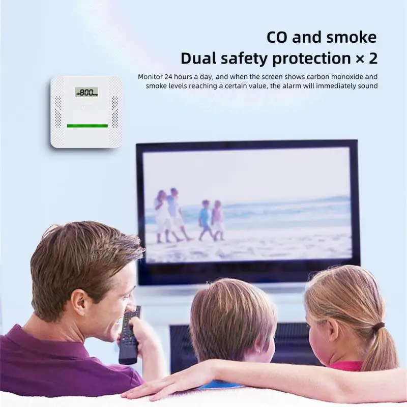 CO Smoke Detector Carbon Monoxide Detector High Sensitivity 90DB Sound And Light Alarm LCD Screen Fault Self Check Fire Alarm