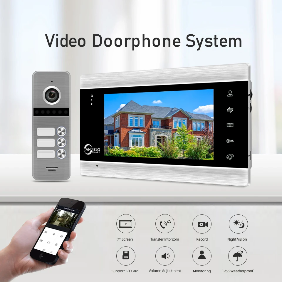 Anjielosmart Wired Video Door Intercom with Camera for 1/2 Families Apartment Wifi 1080p Doorbell with Buttons Video Citofono