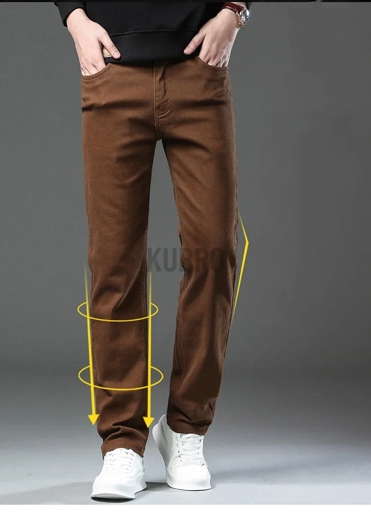Markenmode, lockere, gerade geschnittene Business-Casual-Stretch-Jeanshose für Herren, Markenhose in 3 Farben, Übergröße, Herrenbekleidung, schmale Jeans – Detail 3