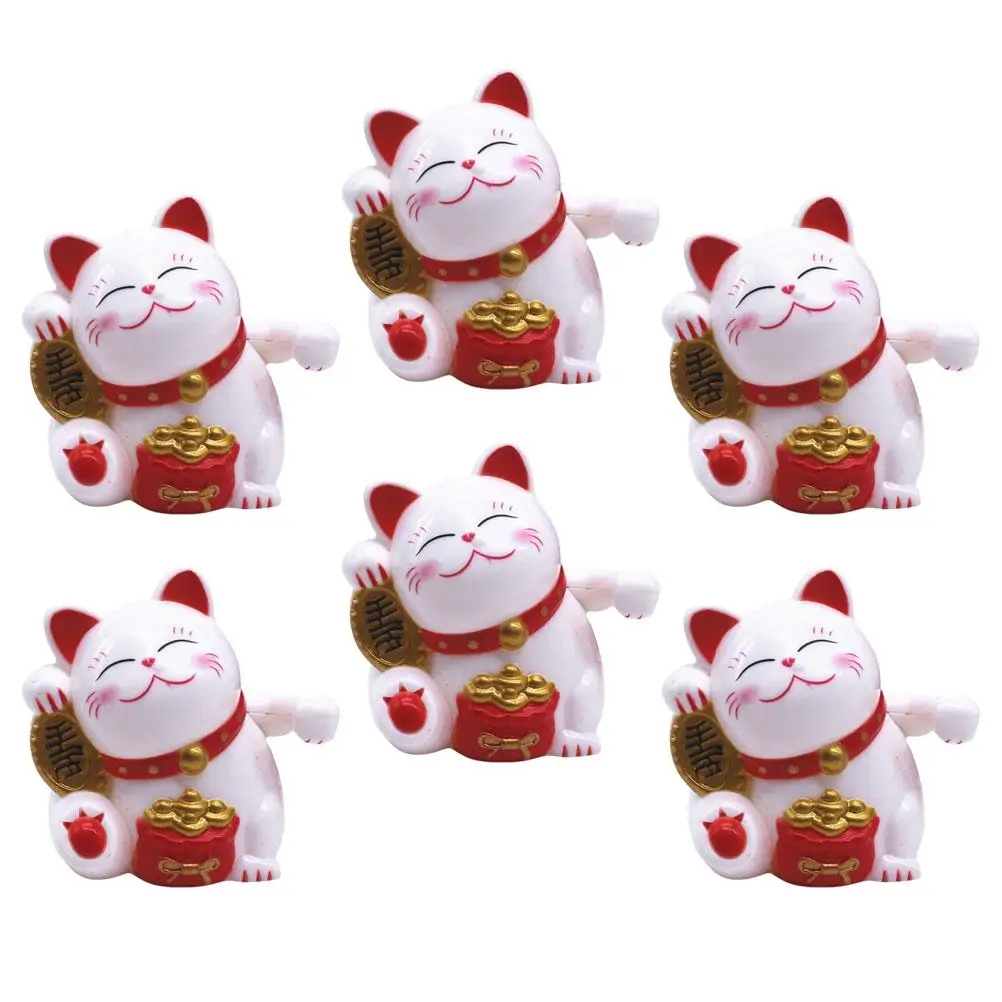 

6 Pcs Fortune Cat Decoration Statue Plastic Cartoon Shaking Garden Party Gifts Cake Toppers Table Ornaments