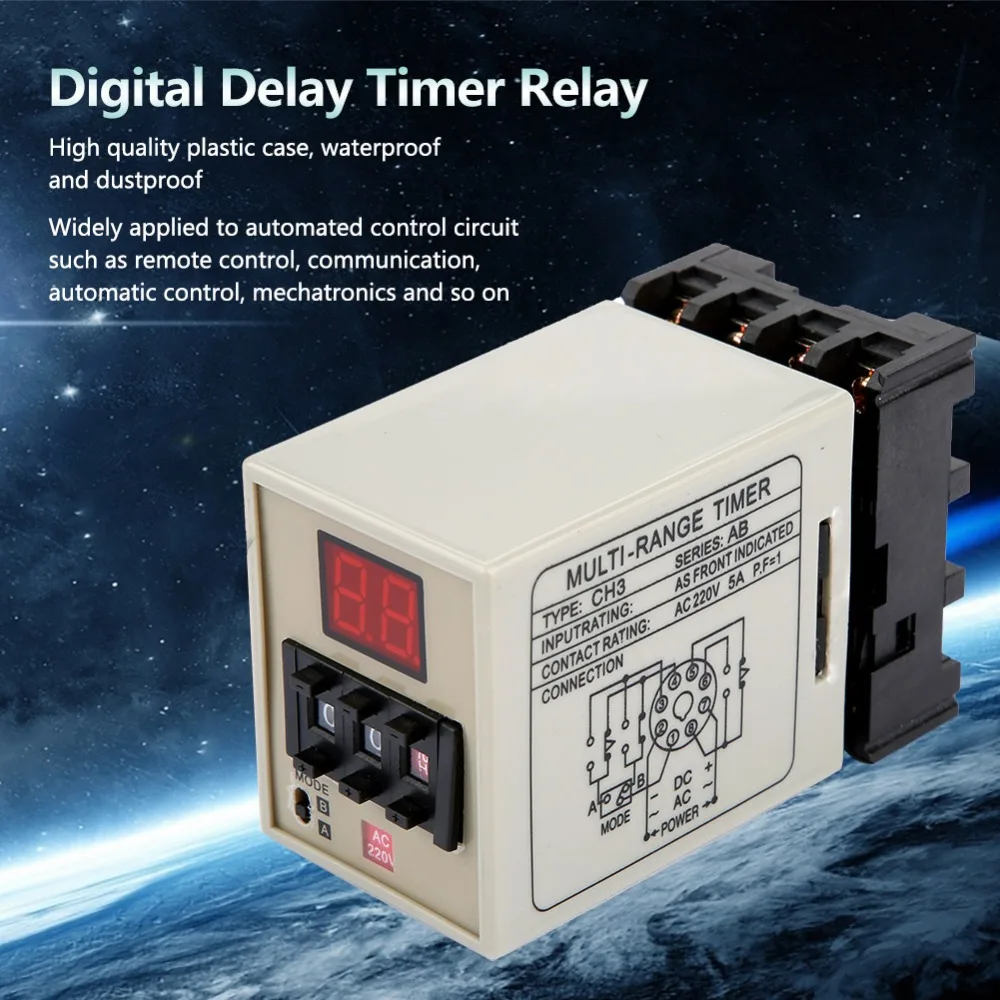 CH3-AB Digital Delay Timer Relay AC220V AC/DC 24V Dual Mode Operation Delay Time Relay 0.01S-99H Delay Timer Relay