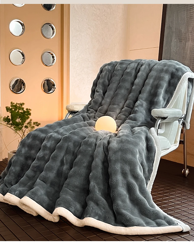 Bubble Imitation Rabbit Fur Autumn Winter Blanket Warm Single Double Bed Blankets Soft Plush Warmth Sofa Blanket for Watch TV