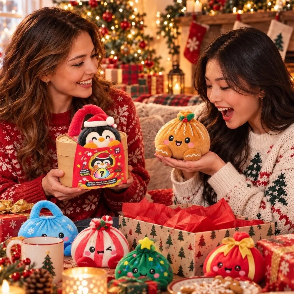 Soft Plush Stuffed Dumpling Squishies Stress Relief with Steamer Giant Christmas Dumpling Pillow Fidget Stuffed Steamed Bun Toy