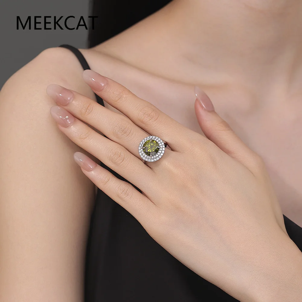 Round Genuine Natural Peridot 925 Sterling Silver Solitaire Halo Ring for Woman Gemstone elegant Jewelry Valentine's day gift