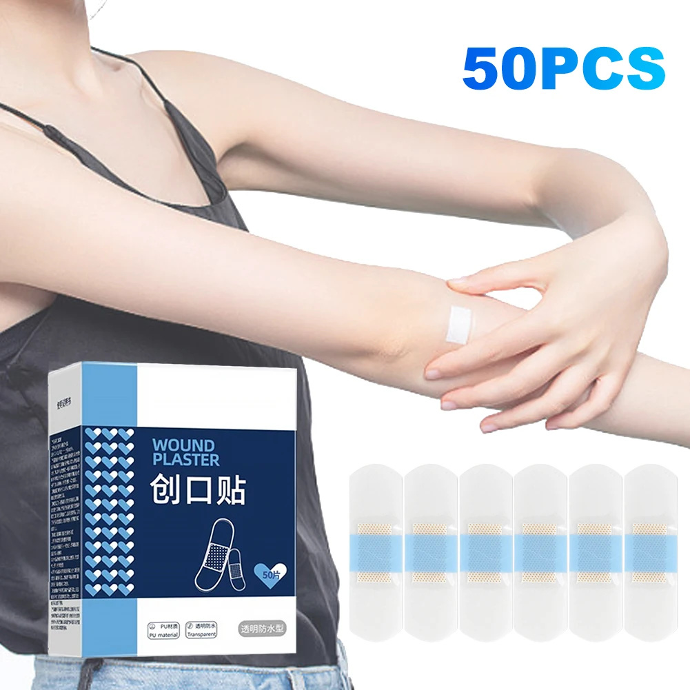 

50/120Pcs Waterproof Wound Strips Curved Patches Invisible Waterproof Adhesive Bandages for Sports Bathing Protective First Aid