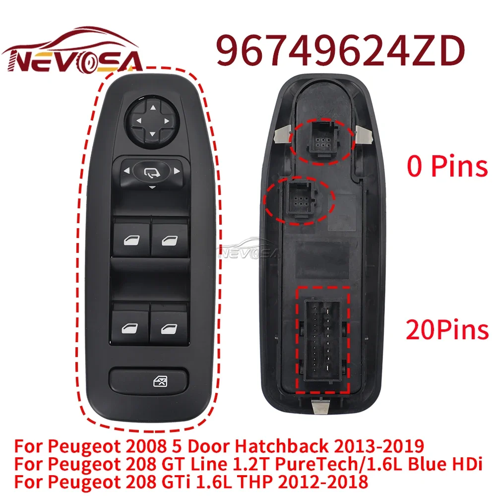 NEVOSA Per il periodo 2007-2013 Peugeot 308 508 208 Peugeot 2008 Citroen C5 Interruttore di comando finestra 98054508 ZD 96659465 ZD 98053439 96749624 ZD