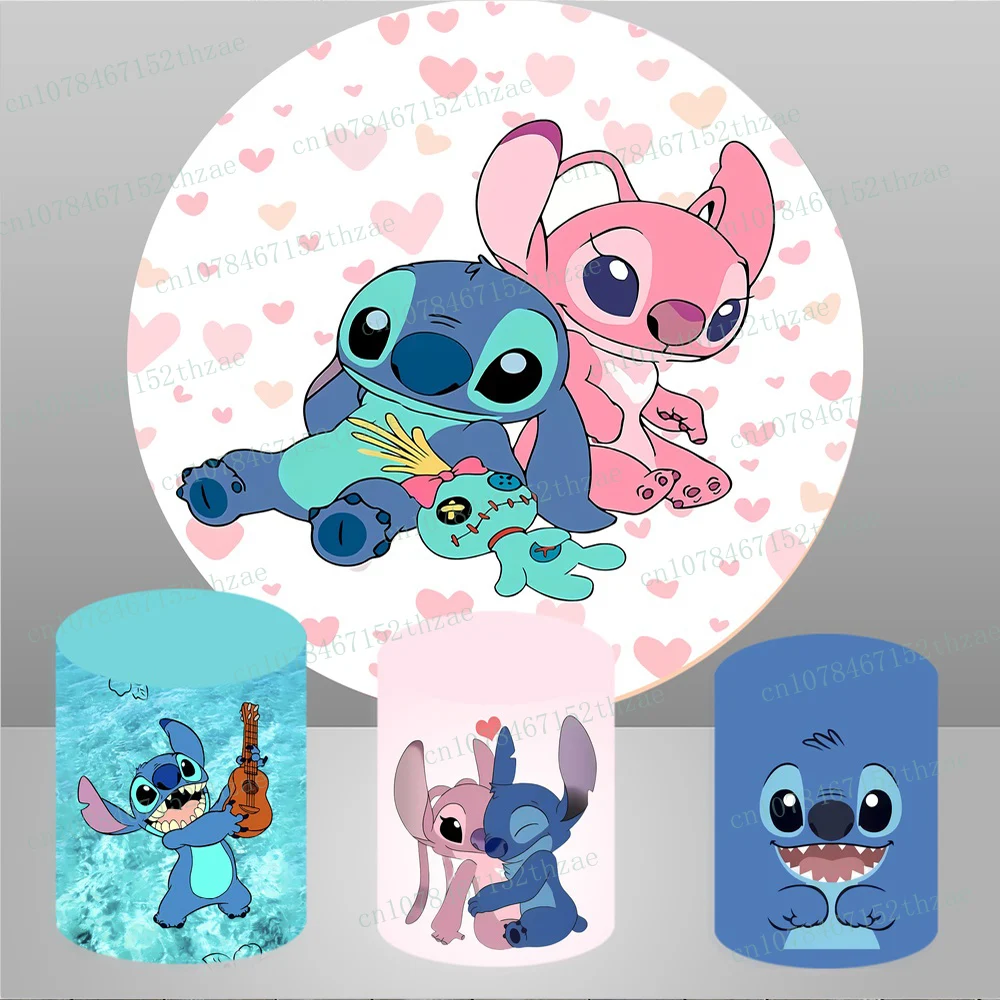 Lilo & Stitch Birthday Party Photo Backdrop Baby Shower Photo Background Round&Cylinders Plinth Covers