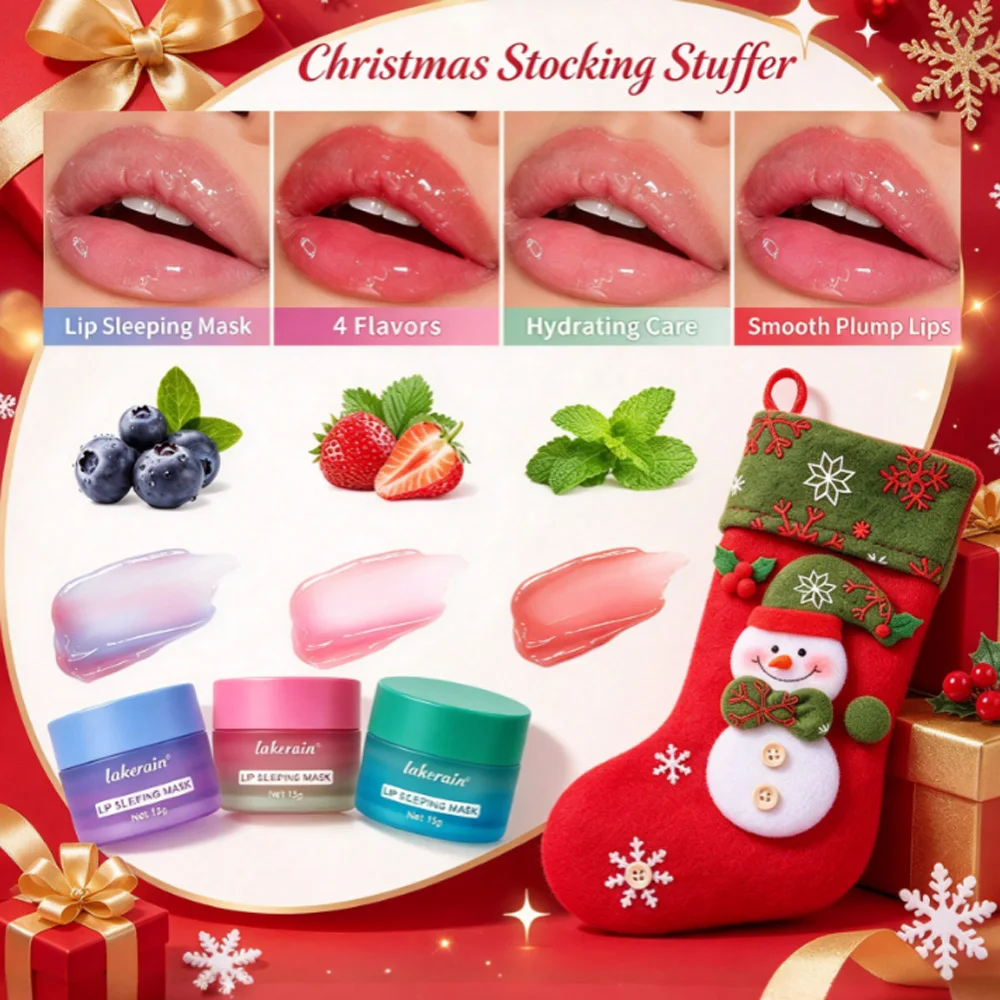 Christmas Sock Gift Blueberry Dual Color Lip Sleeping Mask Overnight Hydrating Moisturizer For Dry Cracked Lips, Reduce Fine Lin