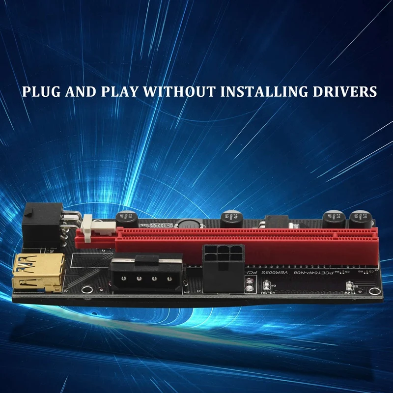 6-Pack Pcie Dual Chip PCI-E 16X To 1X Powered Riser Adapter Card, 6 PIN & Molex 3 Connector With 60Cm USB 3.0 Cable