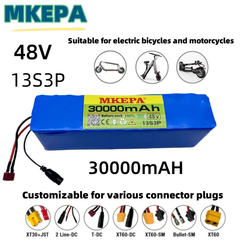 48V Hoge Capaciteit 48V Batterij 48V 30000mAh 1000W 13S3P Lithium-Ion Accu Voor 54.6V E-Bike Elektrische Fiets Scooter Met Bms