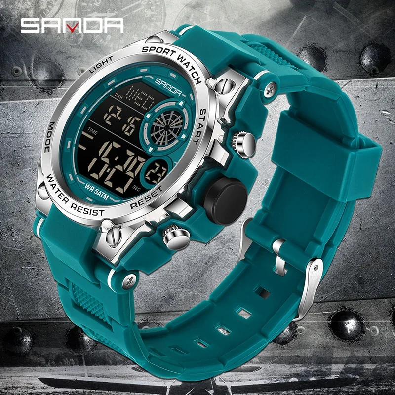 SANDA Nuovo orologio da uomo di lusso di fascia alta Movimento elettronico Conto alla rovescia Impermeabile Luce notturna Orologio multifunzionale per giovani studenti