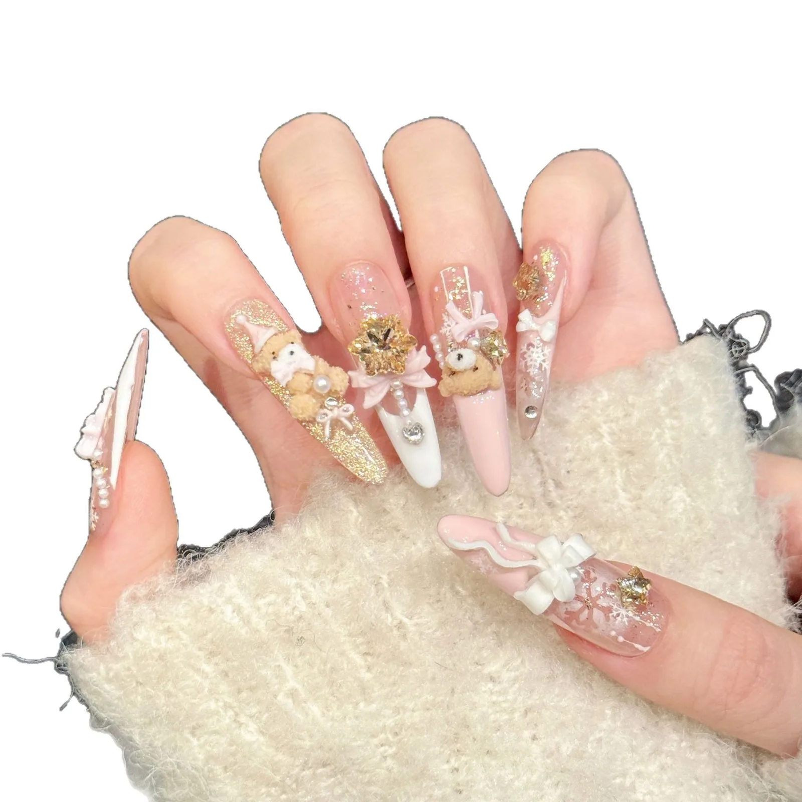 10 Uds. De pegatinas para decoración de uñas con copos de nieve y mariposas hechas a mano para niñas con herramienta de 4 piezas, pestañas adhesivas para pegamento para uñas