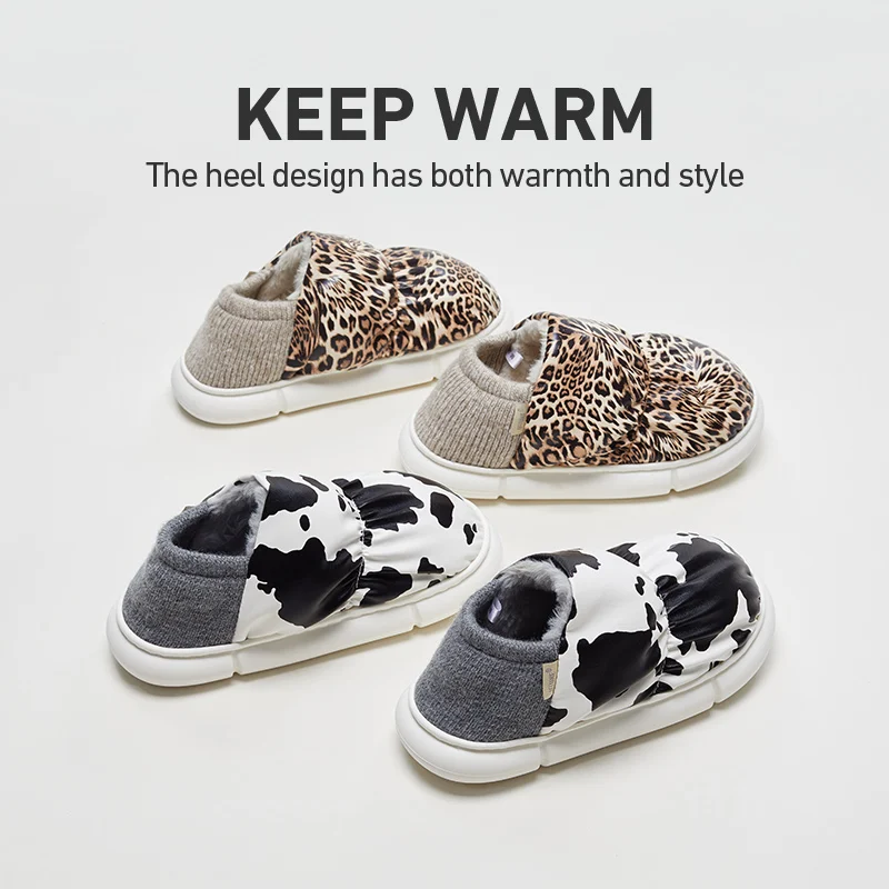 UTUNE Cow Printing Toast Winter Women Outside Slippers Splash-proof PU Men\'s Home Shoes Two Wear Platform Non-slip Indoor Flats