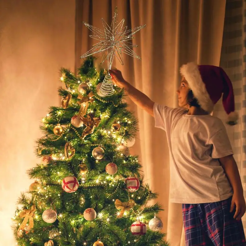 Luces LED creativas de 12,6 pulgadas, decoración de árbol de Navidad con purpurina, adorno para árbol de Navidad, accesorios iluminados con estrellas para árbol de Navidad
