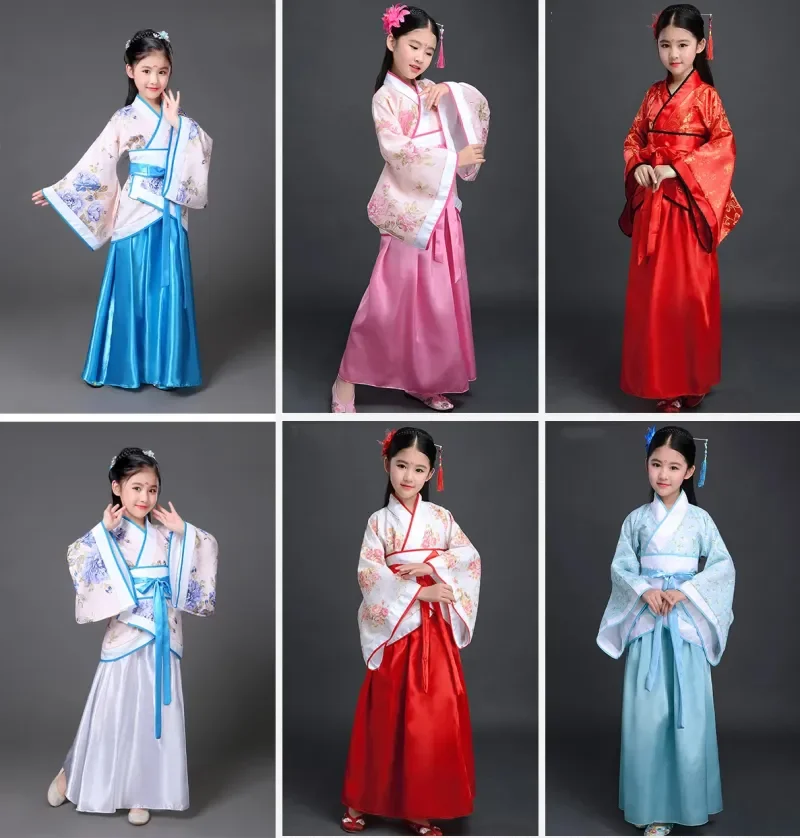 Dress Girls Children Kimono Traditional Ethnic Fan Students Chorus Dance Costume Japanese Yukata Kimono Style Ancient Chinese